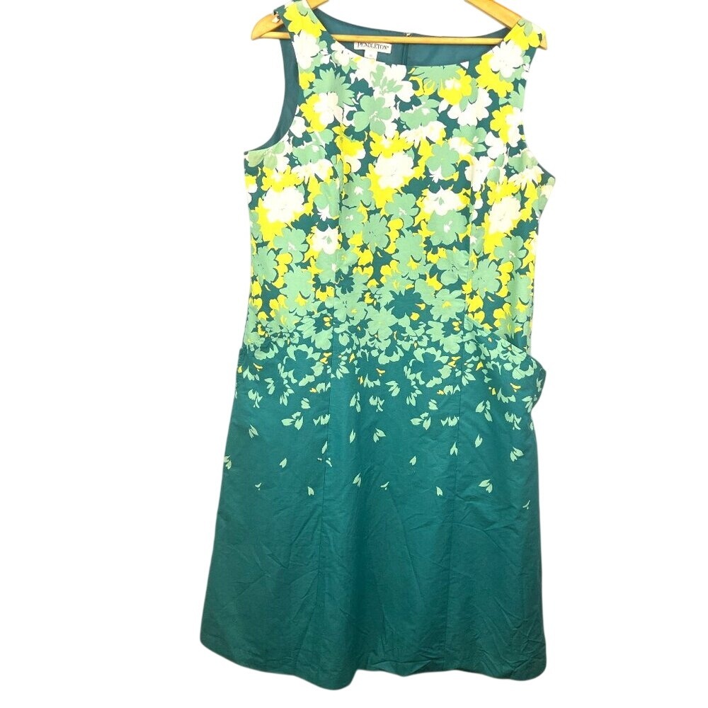 Pendleton Cotton Floral Sleeveless Shift Dress Green Blue Size 16 Spring Easter
